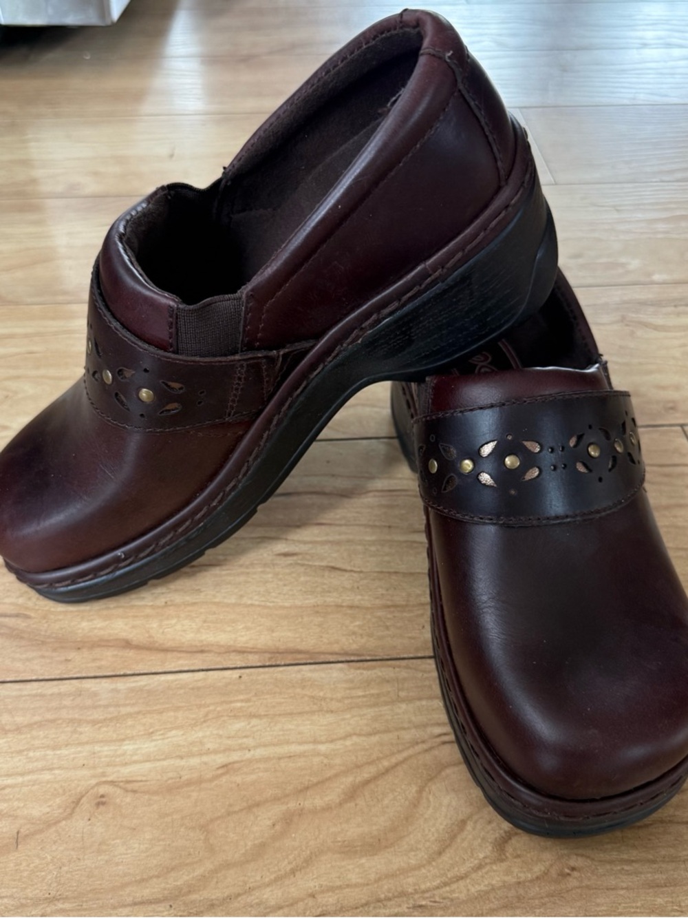 Klogs Women's Slip-On Clogs in Dark Brown with Gold Accents